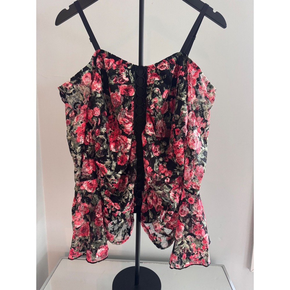 Venus Floral Lac Top Bell Sleeve Red Rose Black Mesh Dark Romantic Sz XL
